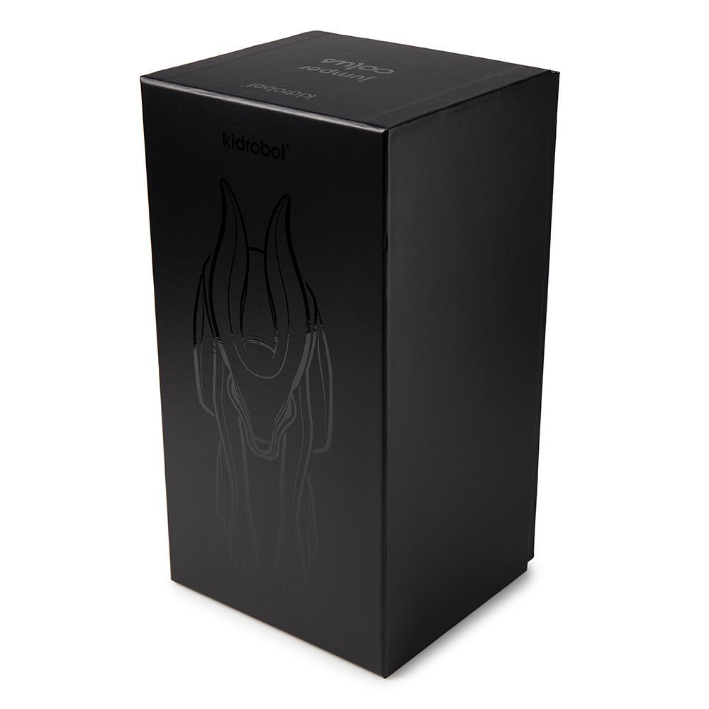 Matte black resin art figure named Jumper by Colus Havenga, showcasing a sleek, modern sculpture with smooth surface details.