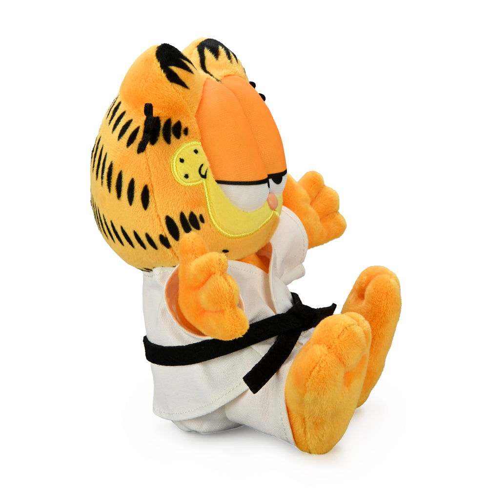 Medium Garfield plush in a karate gi, featuring soft fabric and embroidered details, by Kidrobot.