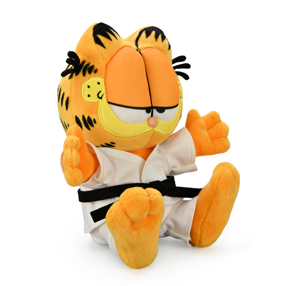 Medium Garfield plush in a karate gi, featuring detailed costume and soft fabric, perfect for fans of Kidrobot and Garfield collectibles.