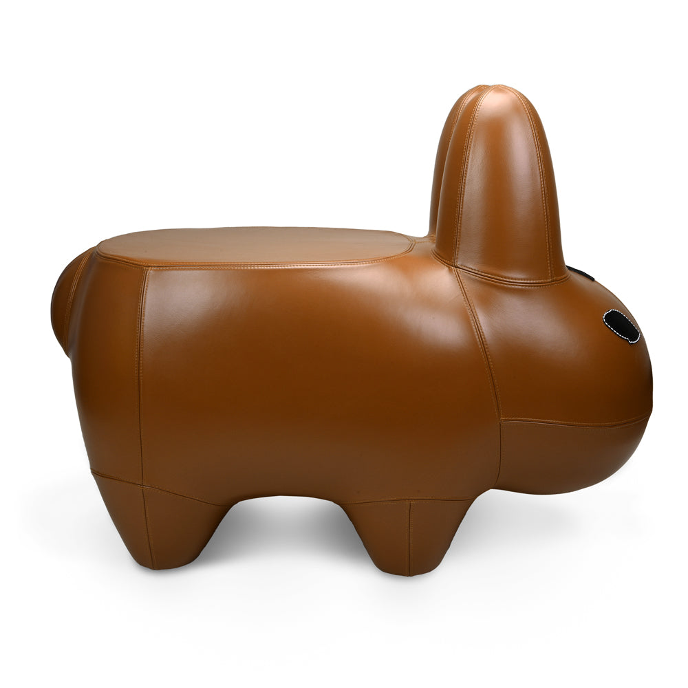 Kidrobot Art Giant Leather Smorkin' Labbit stool in brown, featuring a detailed plush Labbit character with a relaxed expression.