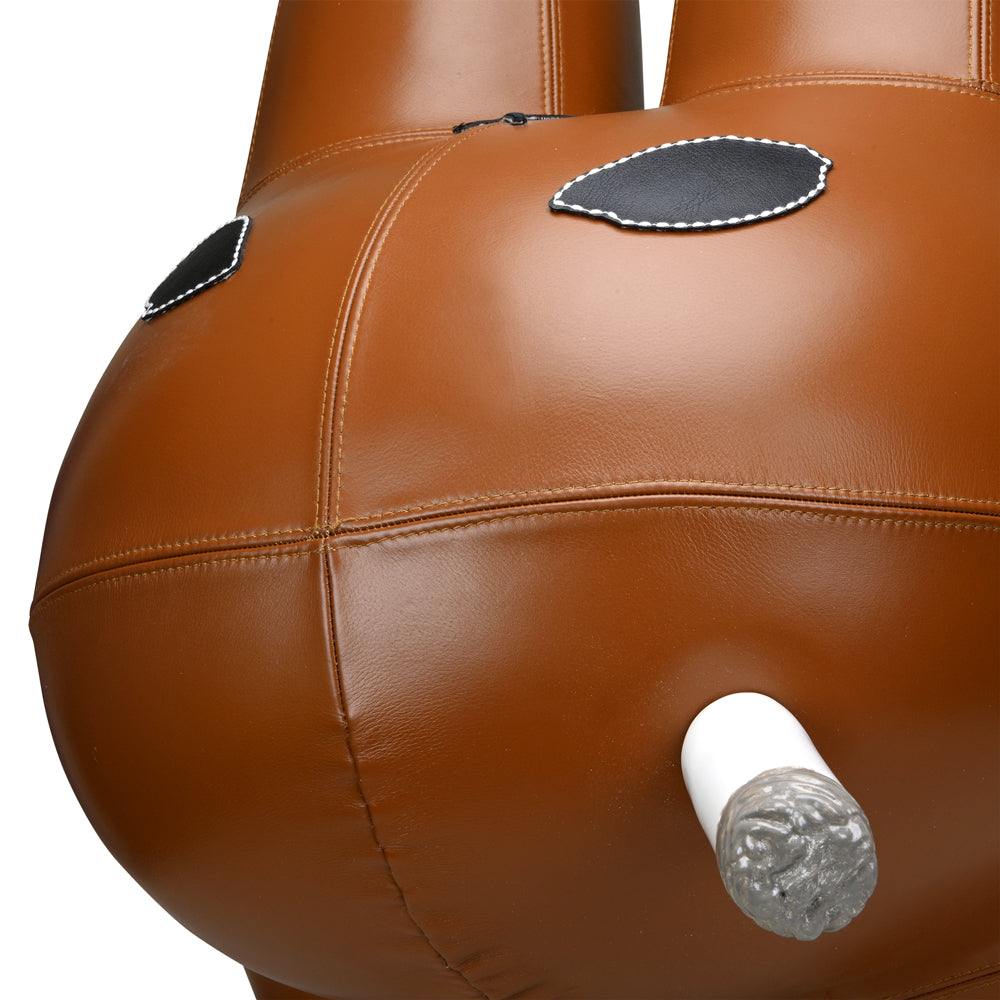 Kidrobot Art Giant Leather Smorkin' Labbit Stool in brown leather with detailed sculpted features and a playful, smorkin' expression.