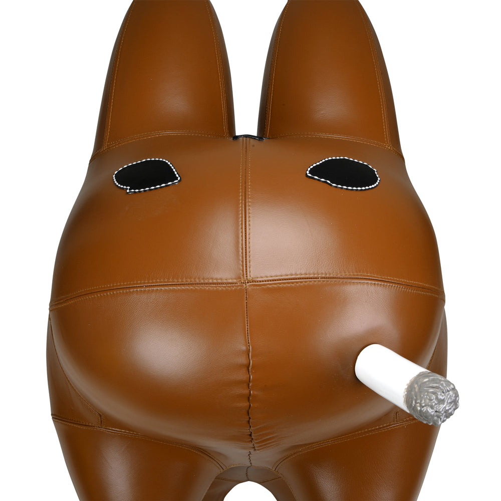 Kidrobot Art Giant Leather Smorkin' Labbit stool in brown leather, featuring a large, stylized Labbit design with a playful expression.