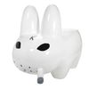 Fiberglass Kidrobot Art Giant White Smorkin' Labbit stool by Frank Kozik, featuring a playful, smiling white Labbit character.