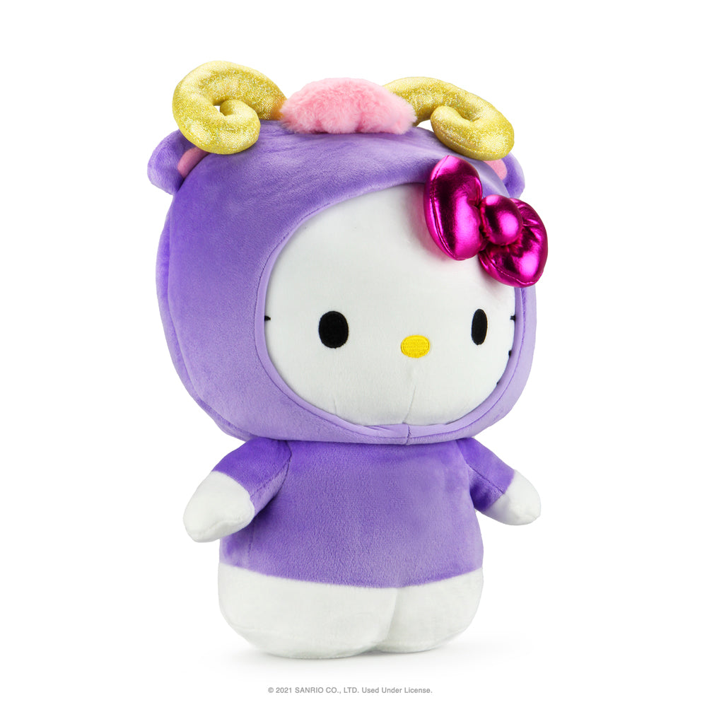 Sanrio Kidrobot Hello Kitty Zodiac Medium Plush Aries Edition, soft plush toy featuring Hello Kitty with Aries zodiac design.