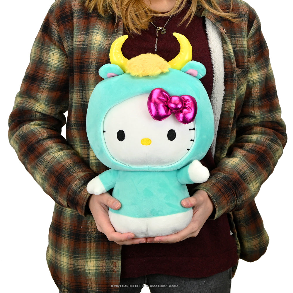 Sanrio Kidrobot Hello Kitty Zodiac Taurus plush, soft medium plush toy featuring Taurus constellation design.