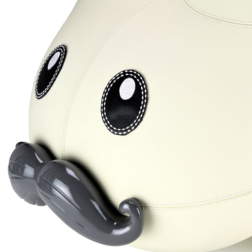 Kidrobot Leather Happy Labbit Stool in Virgin White Edition by Frank Kozik, featuring a fiberglass and leather design.