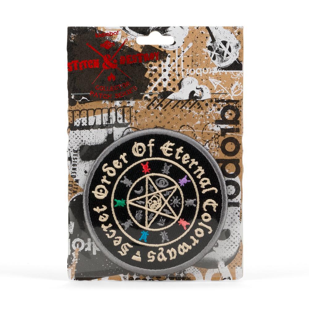 Kidrobot Stitch & Destroy Patch featuring the Secret Order of Eternal design, colorful embroidered patch for clothing or accessories.