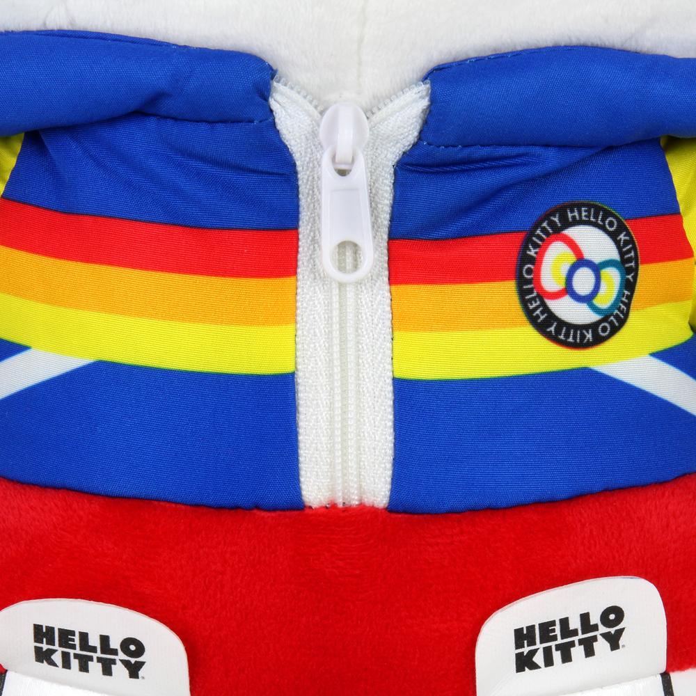 Sanrio Kidrobot x Hello Kitty plush toy wearing sports attire, soft and cuddly with embroidered facial features.