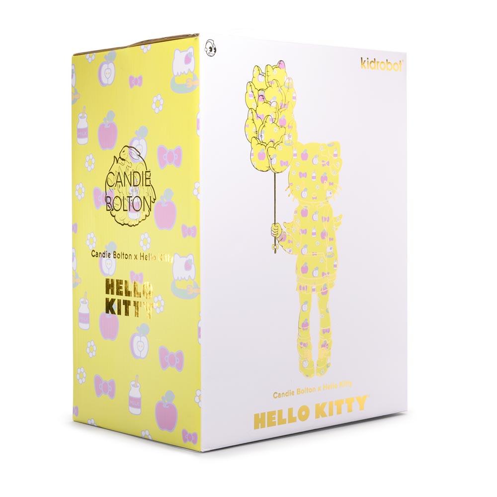 Vinyl Kidrobot x Sanrio Hello Kitty 20-inch art figure by Candie Bolton, showcasing a nostalgic Hello Kitty design.