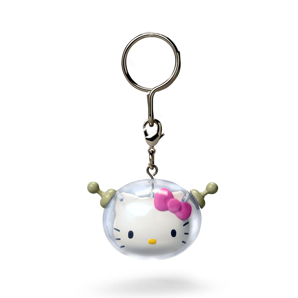 Sanrio Kidrobot Hello Kitty Time to Shine keychain featuring colorful Hello Kitty design on a plastic keyring.