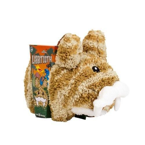 Frank Kozik Labbitooth Sabre Tooth Labbit 7-inch plush stuffed animal with detailed saber tooth design, made of soft polyester.