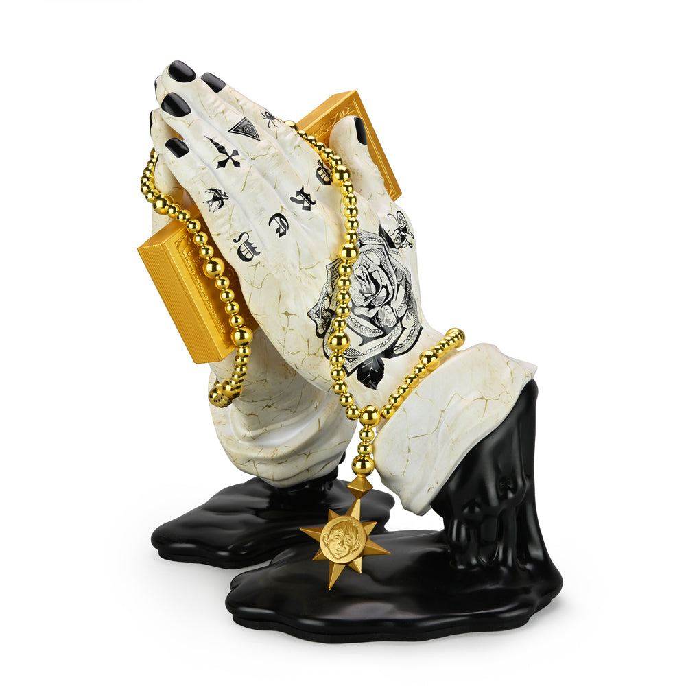 Let Us Prey 10-inch vinyl art figure by Frank Kozik, featuring exclusive tatted marble design, detailed character sculpture.