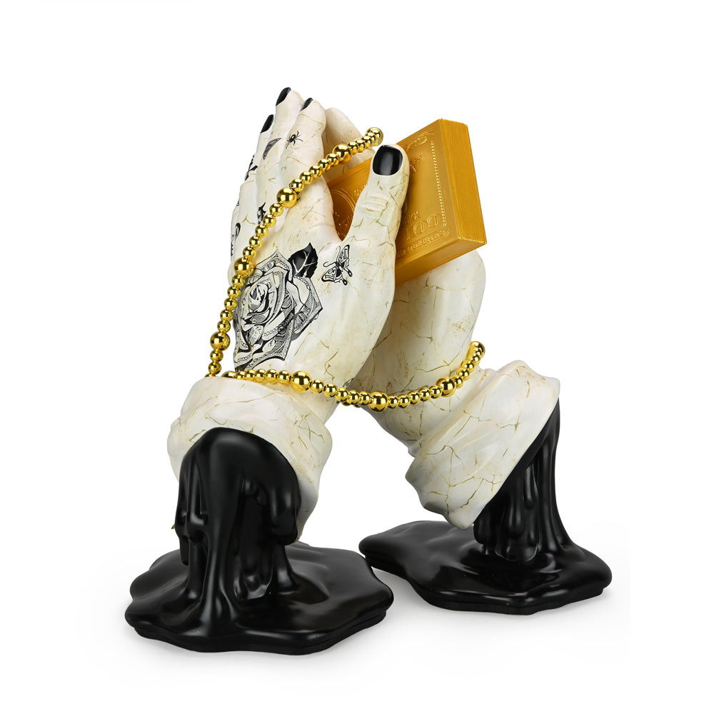 Let Us Prey 10-inch vinyl art figure by Frank Kozik, featuring exclusive tatted marble design, displayed on a plain background.