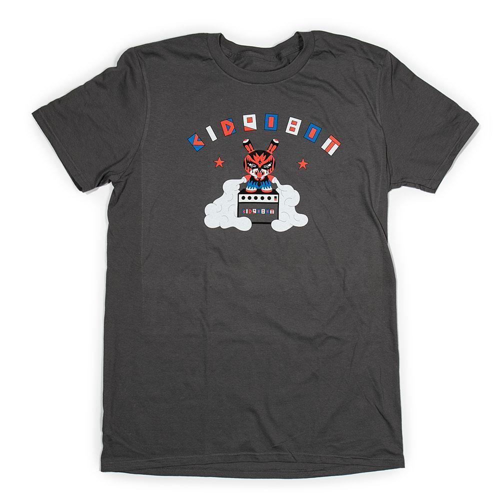 Limited Edition Kidrobot Dunny T-Shirt by Roman Klonek featuring graphic art, made from a polyester, cotton, and rayon blend.