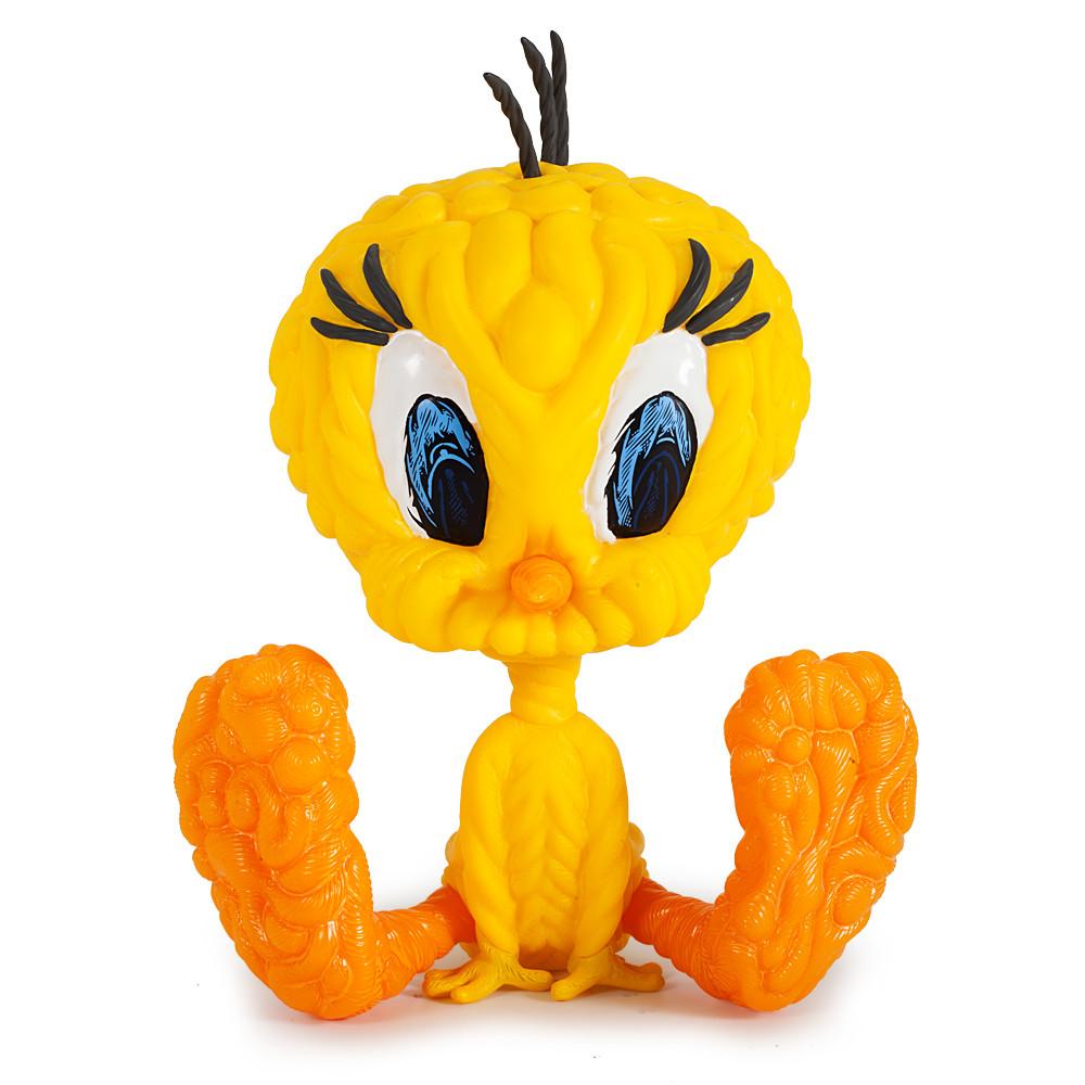 Vinyl art figure of Tweety Bird from Looney Tunes, 8-inch red vinyl by Mark Dean Veca, detailed collectible sculpture.