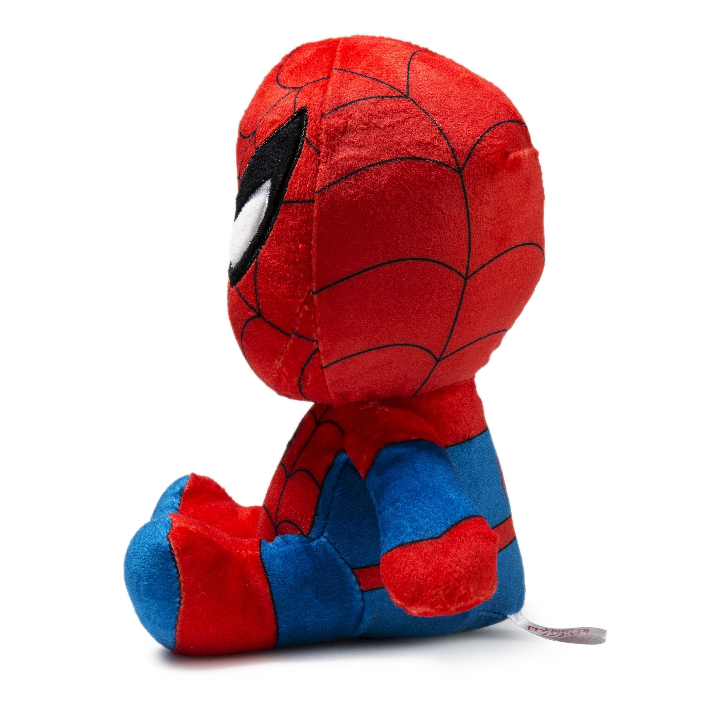 Marvel Spider-Man Phunny plush by Kidrobot, soft and cuddly Spider-Man character toy with detailed costume and friendly expression.
