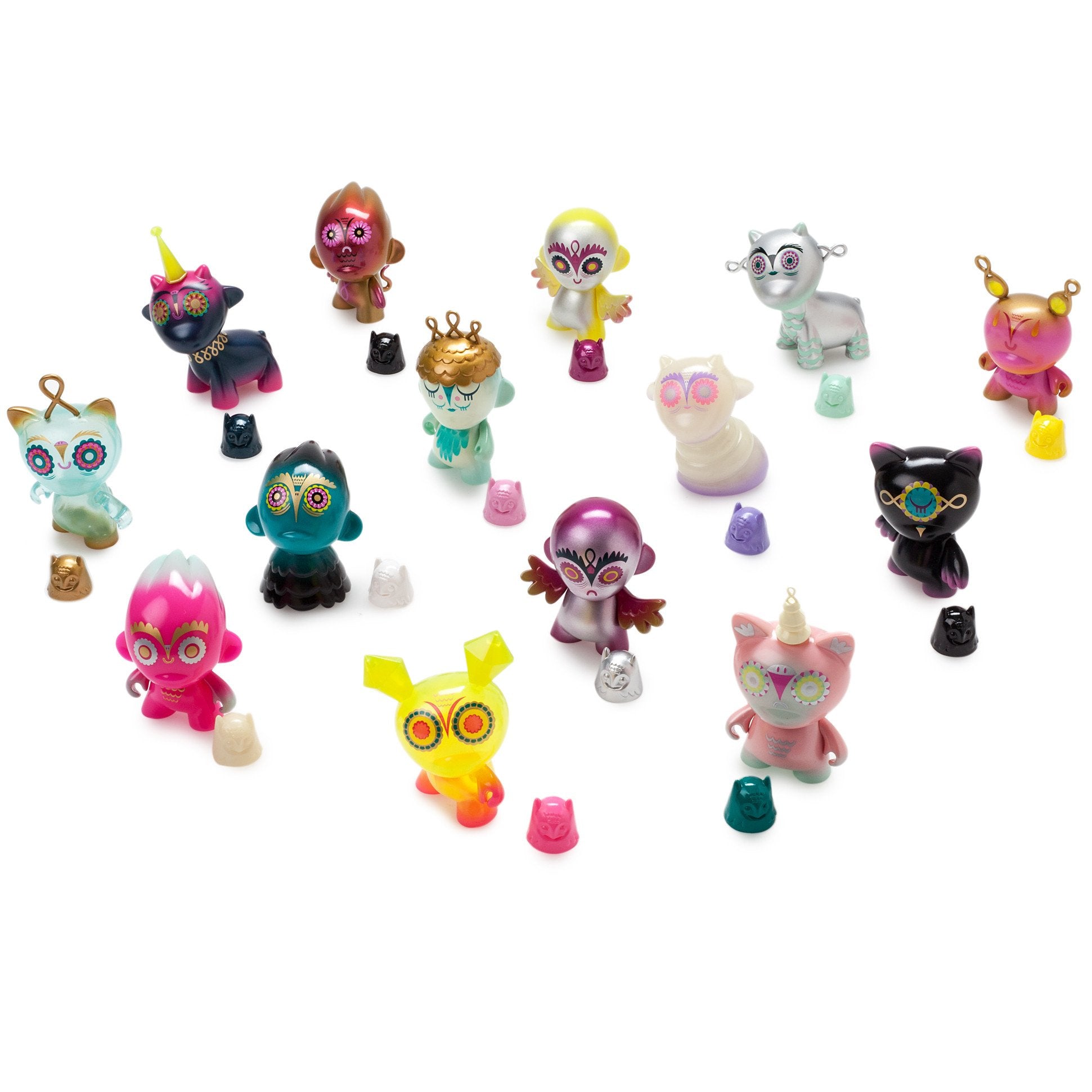 Vinyl Nightriders 3-inch blind box figures by Nathan Jurevicius featuring unique, colorful characters from the mini-series.