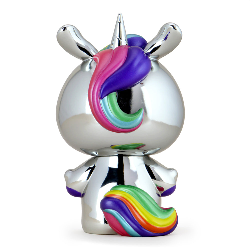 Sanrio Hello Kitty Unicorn 8-inch vinyl art figure in exclusive chrome finish, limited edition NYCC 2020 collectible.