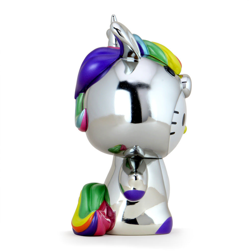 Sanrio Hello Kitty Unicorn 8-inch vinyl art figure in chrome finish, limited edition NYCC 2020 exclusive collectible.