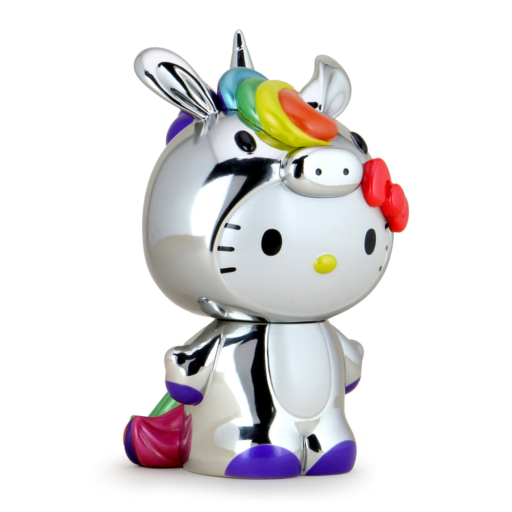 Sanrio Hello Kitty Unicorn 8-inch vinyl art figure in chrome finish, limited edition NYCC 2020 exclusive collectible.