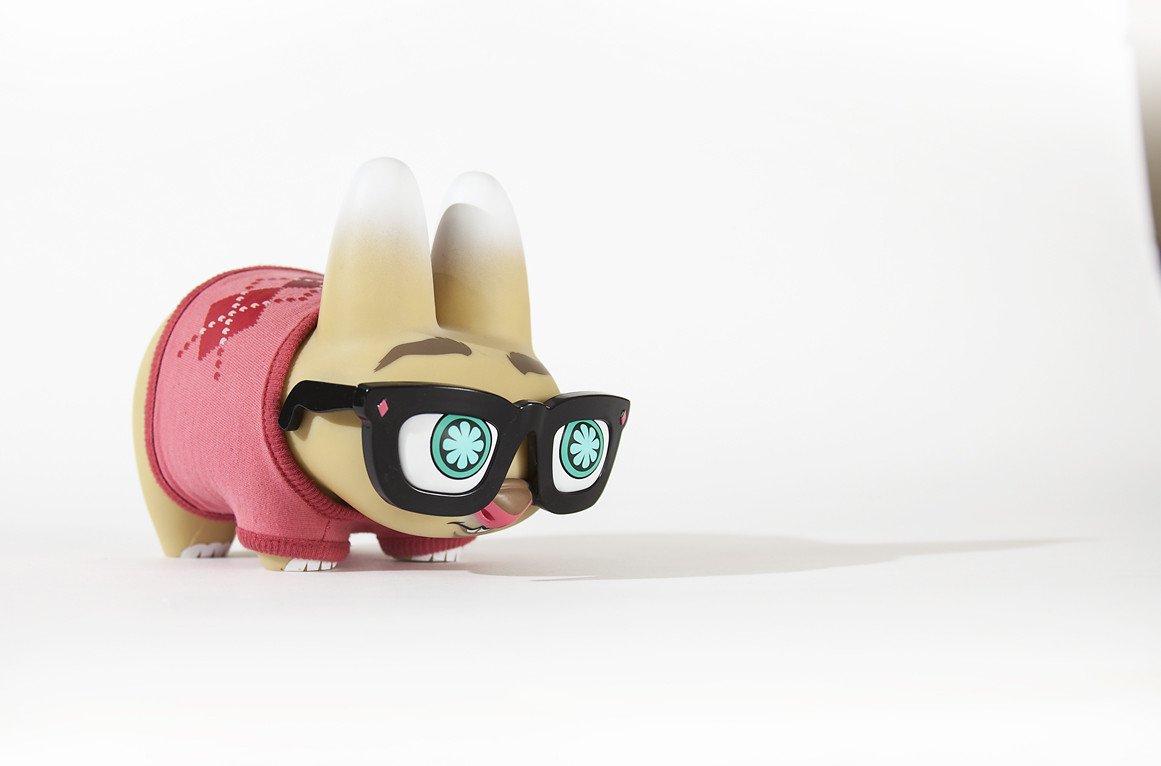 Red Edition Pipken Preppy Labbit art figure by Scott Tolleson, vinyl collectible with detailed preppy design.