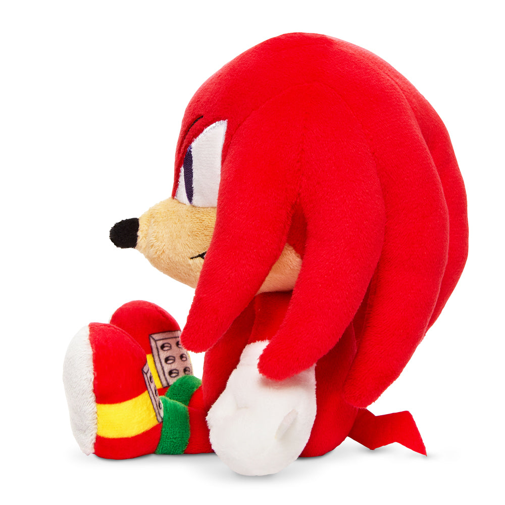 Soft 8-inch Sonic the Hedgehog Knuckles plush toy by Kidrobot, featuring vibrant colors and detailed stitching.