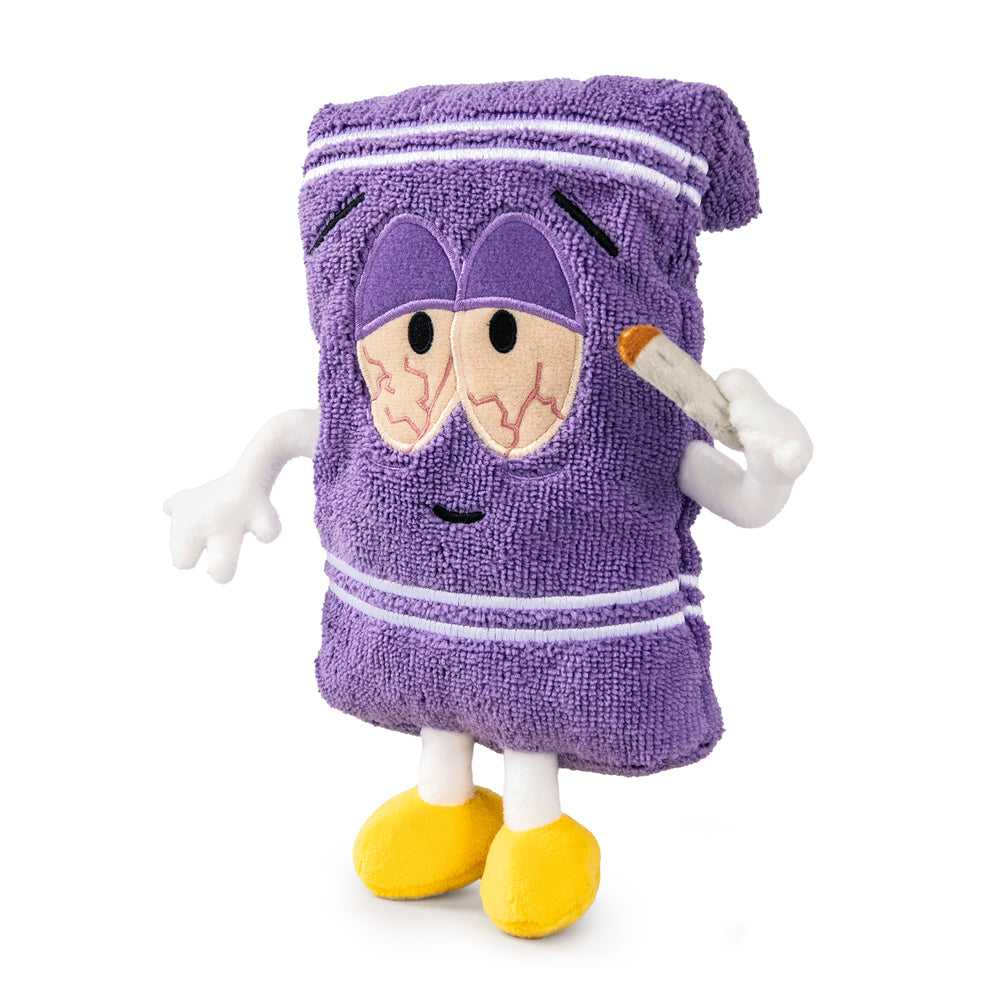 South Park Towelie plush toy, 10-inch Stoned version by Kidrobot, featuring Towelie’s relaxed expression and soft plush fabric.