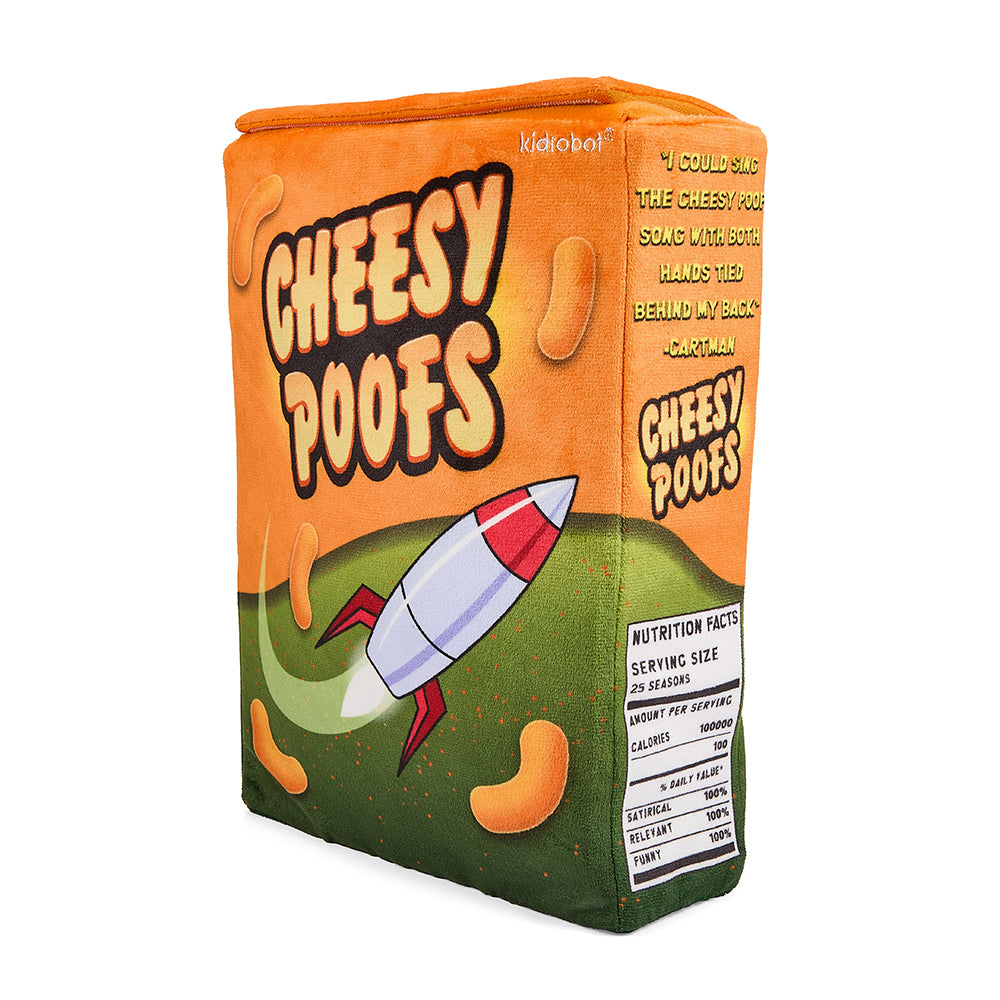 South Park 11-inch interactive Cheesy Poofs plush toy featuring a soft, cuddly design and detailed Cheesy Poofs branding.