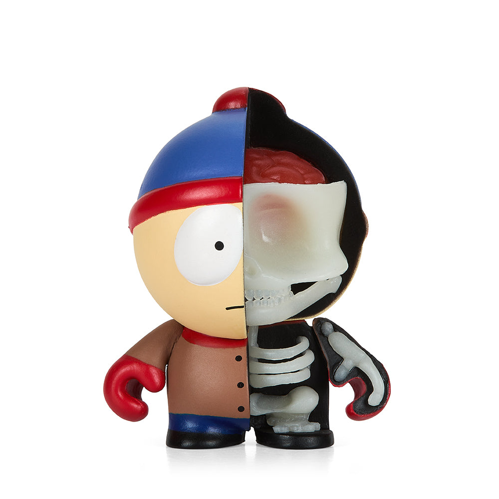 South Park Anatomy Boys 2-inch vinyl art figures 4-pack by Kidrobot, featuring glow-in-the-dark designs, displayed together.