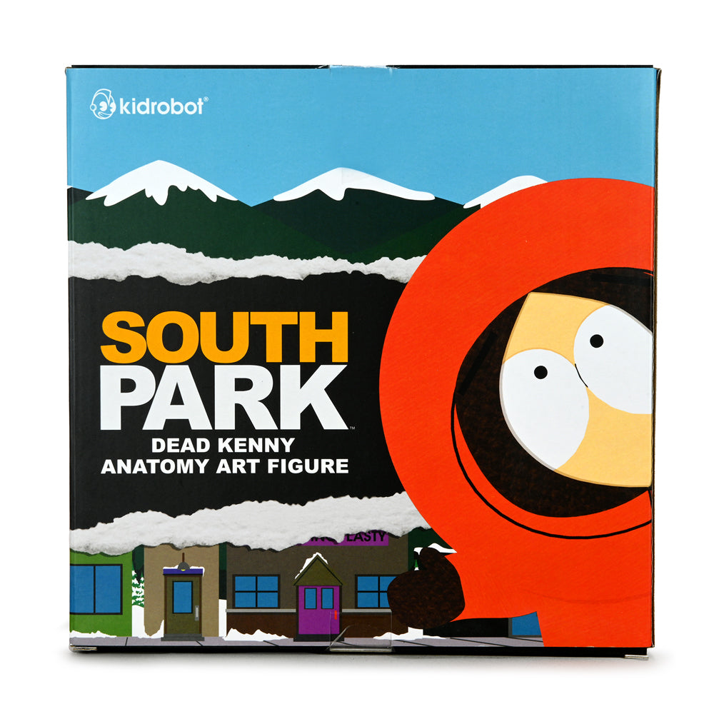 South Park Anatomy Kenny 8-inch vinyl art figure showing Kenny dressed in his signature orange hoodie and detailed anatomy design.