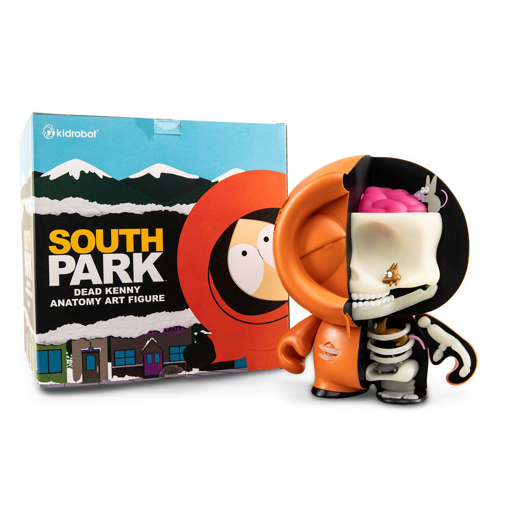 South Park Anatomy Kenny 8-inch vinyl art figure with pearlescent glow-in-the-dark finish, collectible South Park character toy.