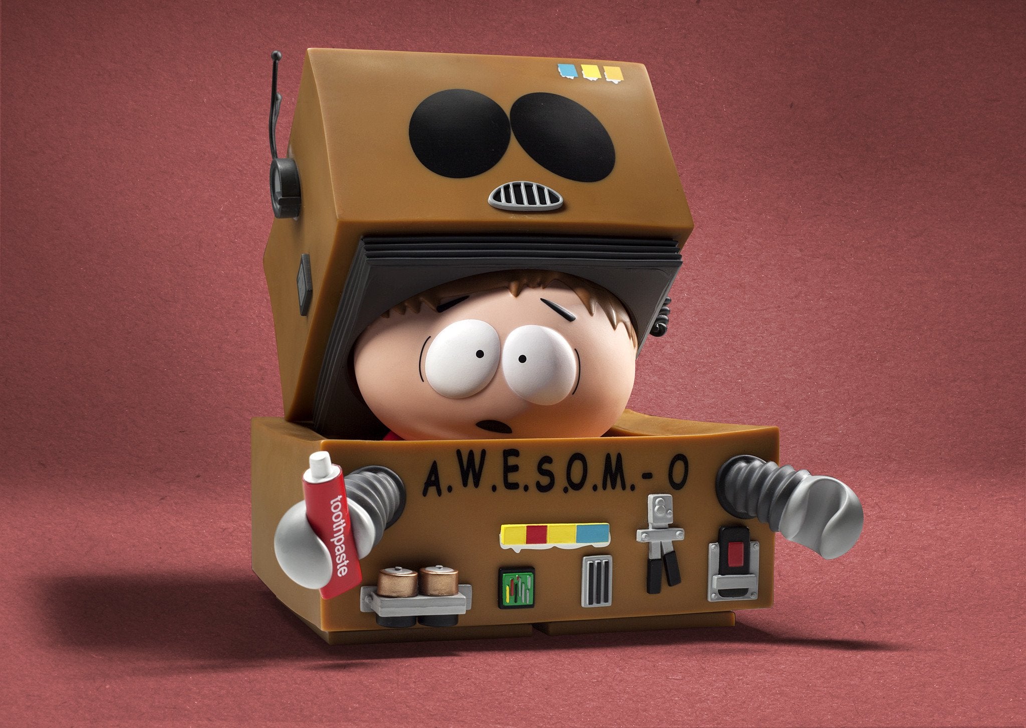 South Park AWESOMO Cartman vinyl designer toy figure by Kidrobot, featuring Cartman in a playful pose, sold out status.