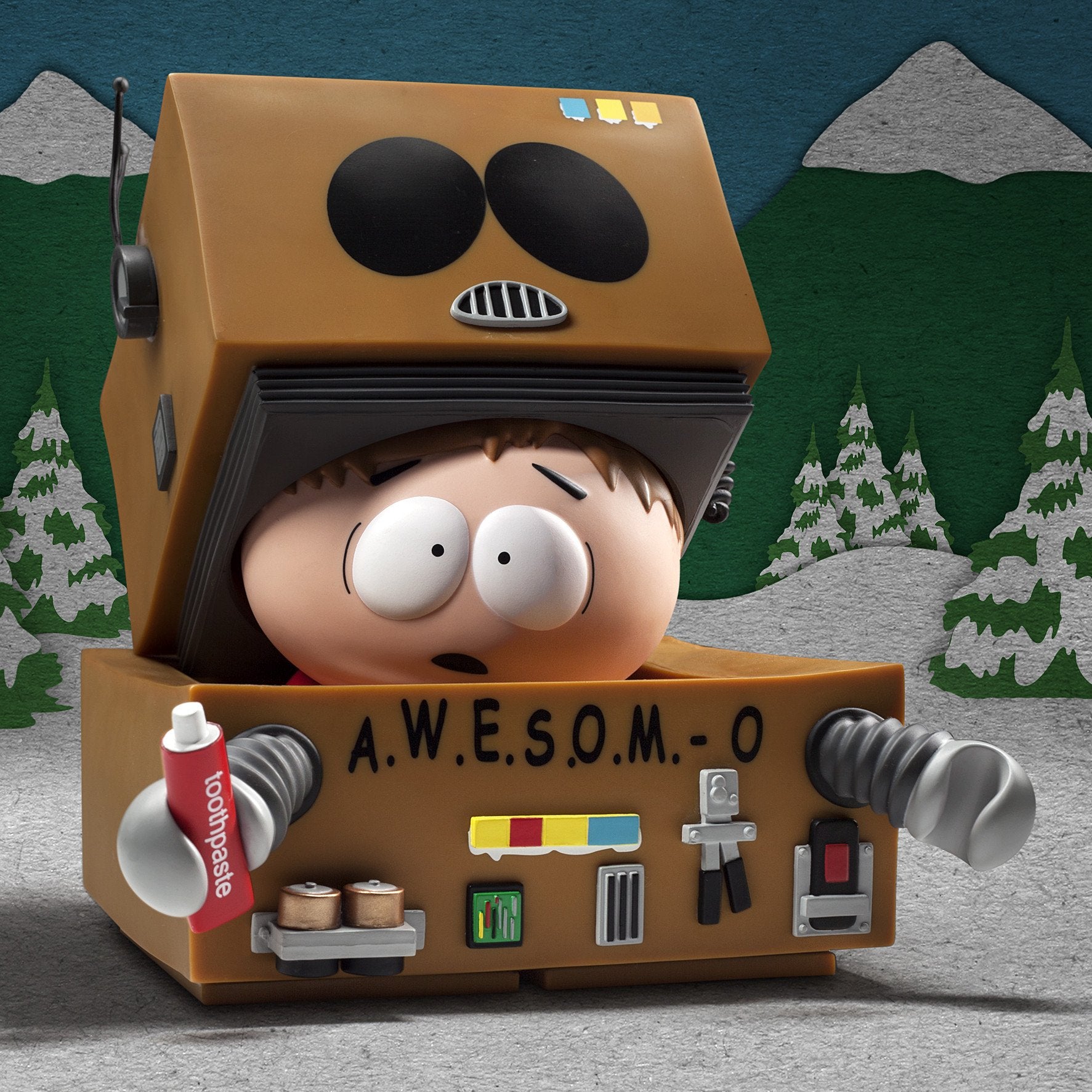 South Park AWESOMO Cartman vinyl designer toy figure by Kidrobot, featuring Cartman character in collectible vinyl form.