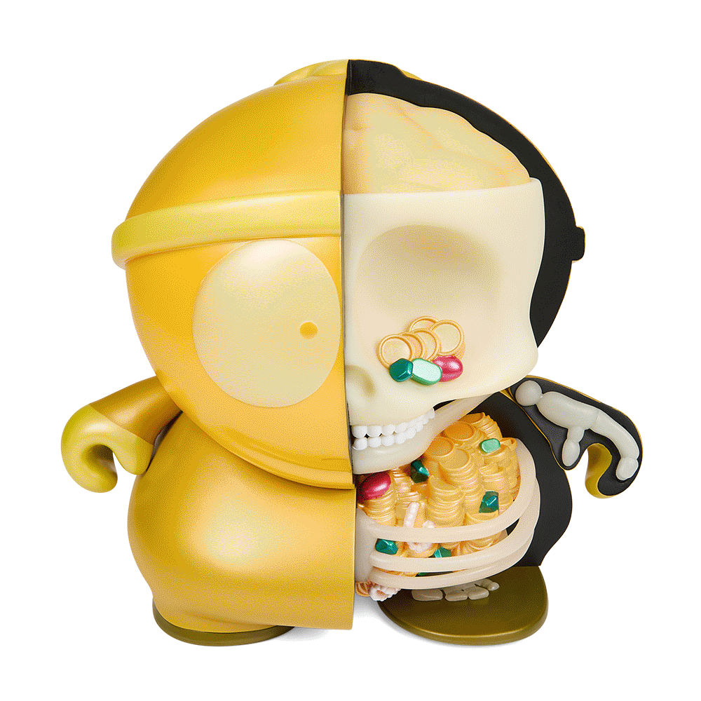 South Park Cartman Anatomy 8-inch vinyl art figure in pearlescent GID edition, showcasing detailed design and vibrant colors.