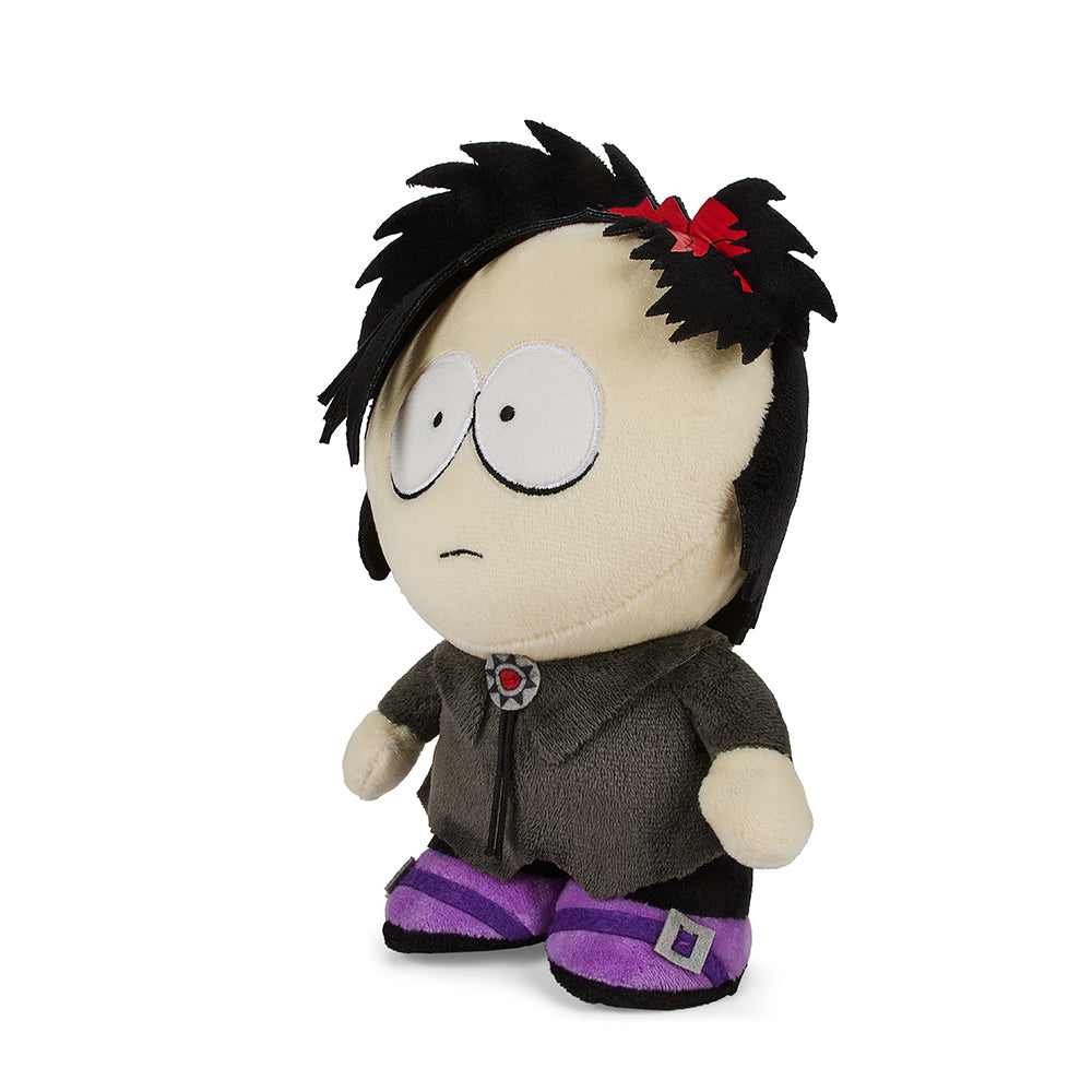 South Park Goth Kid Pete 8-inch Phunny plush by Kidrobot, featuring a goth-themed South Park character with black clothing and spiky hair.