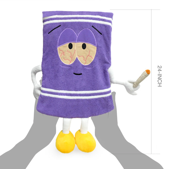 South Park Stoned Towelie plush towel by Kidrobot, showing Towelie character with detailed embroidered features and vibrant colors.