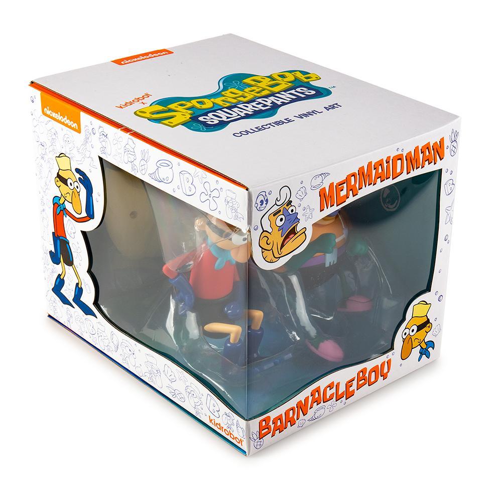 Nickelodeon SpongeBob SquarePants Mermaid Man and Barnacle Boy art figure by Kidrobot, vinyl collectible with detailed character design.