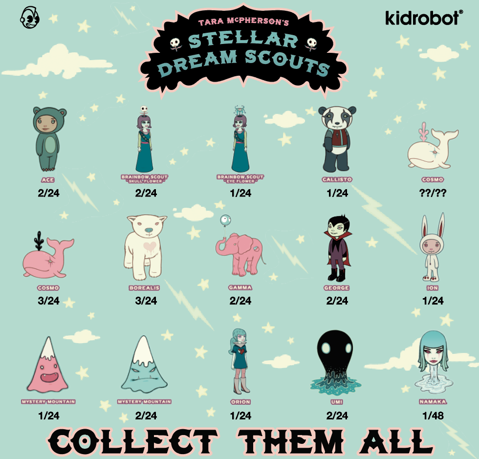 Mini vinyl art figure from Tara McPherson's Stellar Dream Scouts series, featuring a colorful, whimsical character.