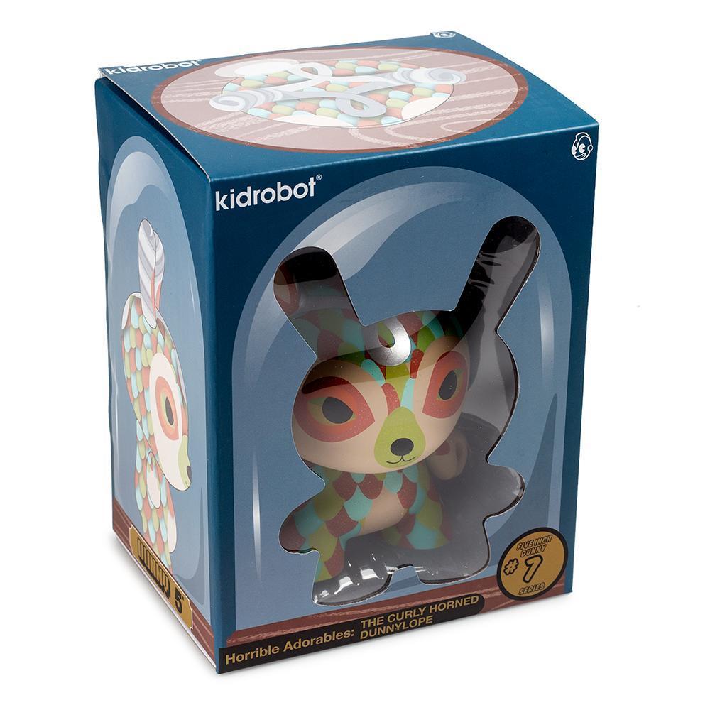 Orange edition The Curly Horned Dunnylope 5-inch Dunny art figure by Jordan Elise from Horrible Adorables, featuring curly horns and playful design.