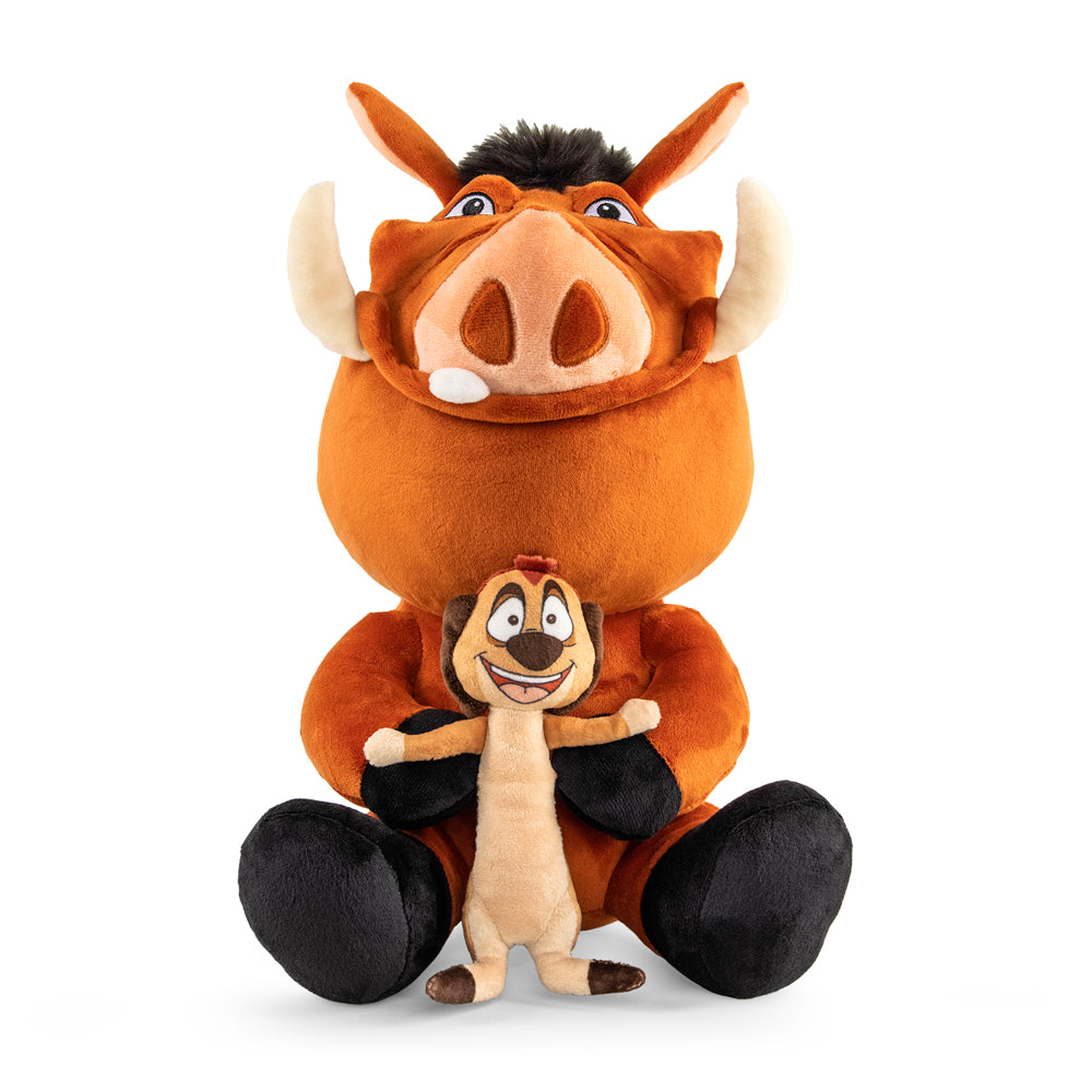 Disney The Lion King Timon and Pumba 16-inch HugMe plush toy by Kidrobot featuring soft fabric and detailed character design.