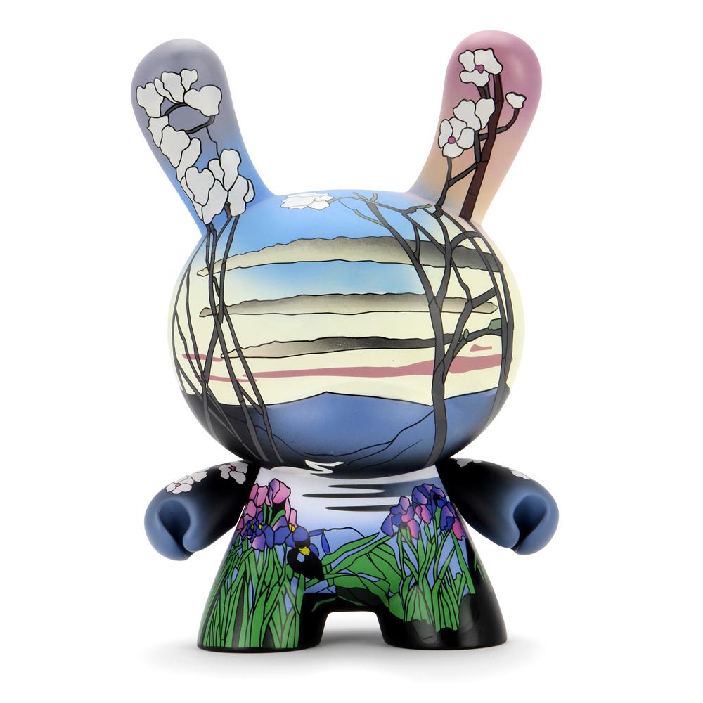 The Met 8-Inch Masterpiece Dunny featuring Louis C. Tiffany's Magnolias and Irises design, showcasing intricate floral details.