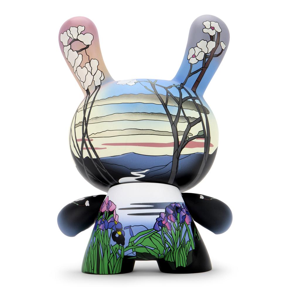 The Met 8-Inch Masterpiece Dunny featuring Louis C. Tiffany-inspired magnolias and irises in detailed sculpted design.