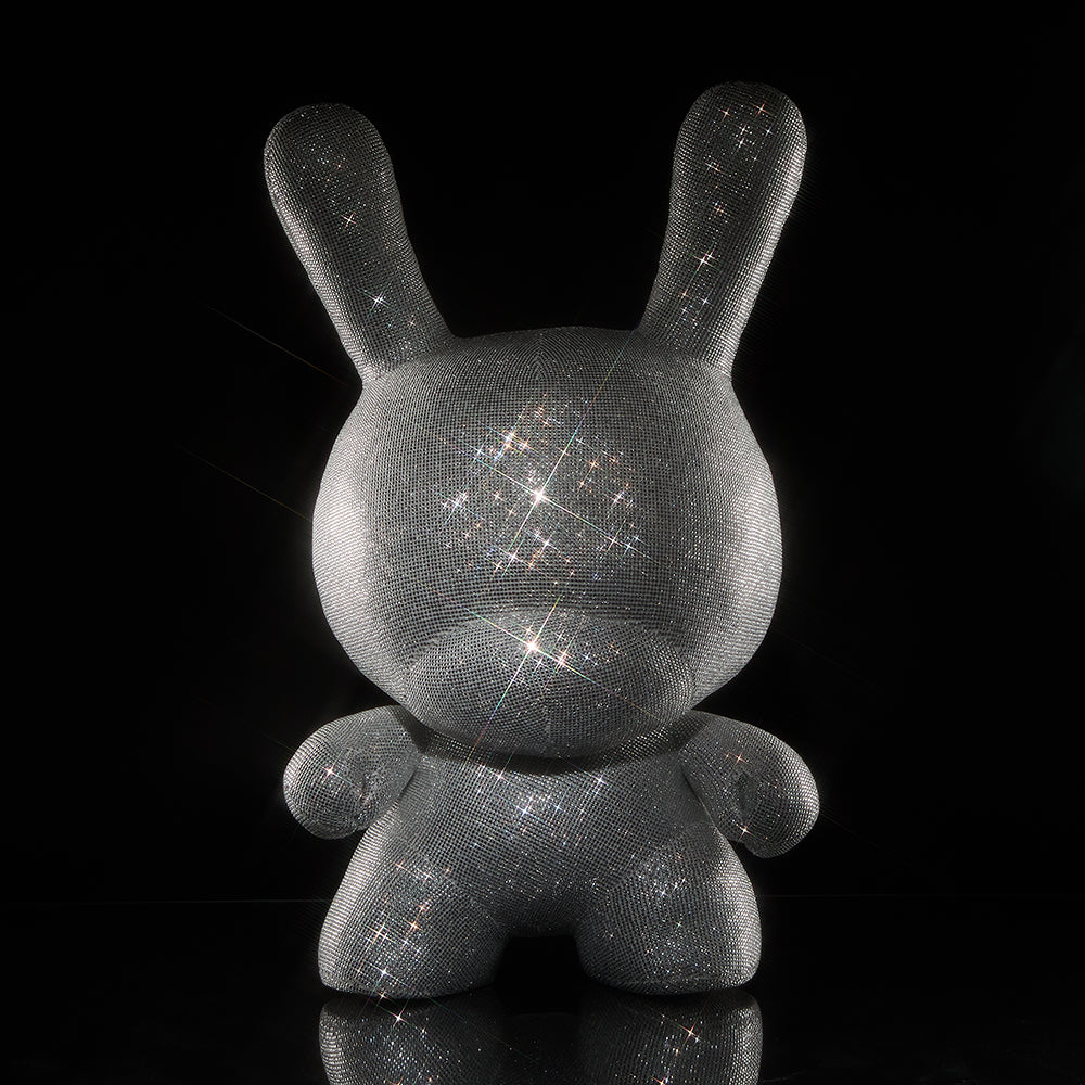 Kidrobot Rhinestone Dunny giant 20-inch plush figure with shiny rhinestone details and colorful design.