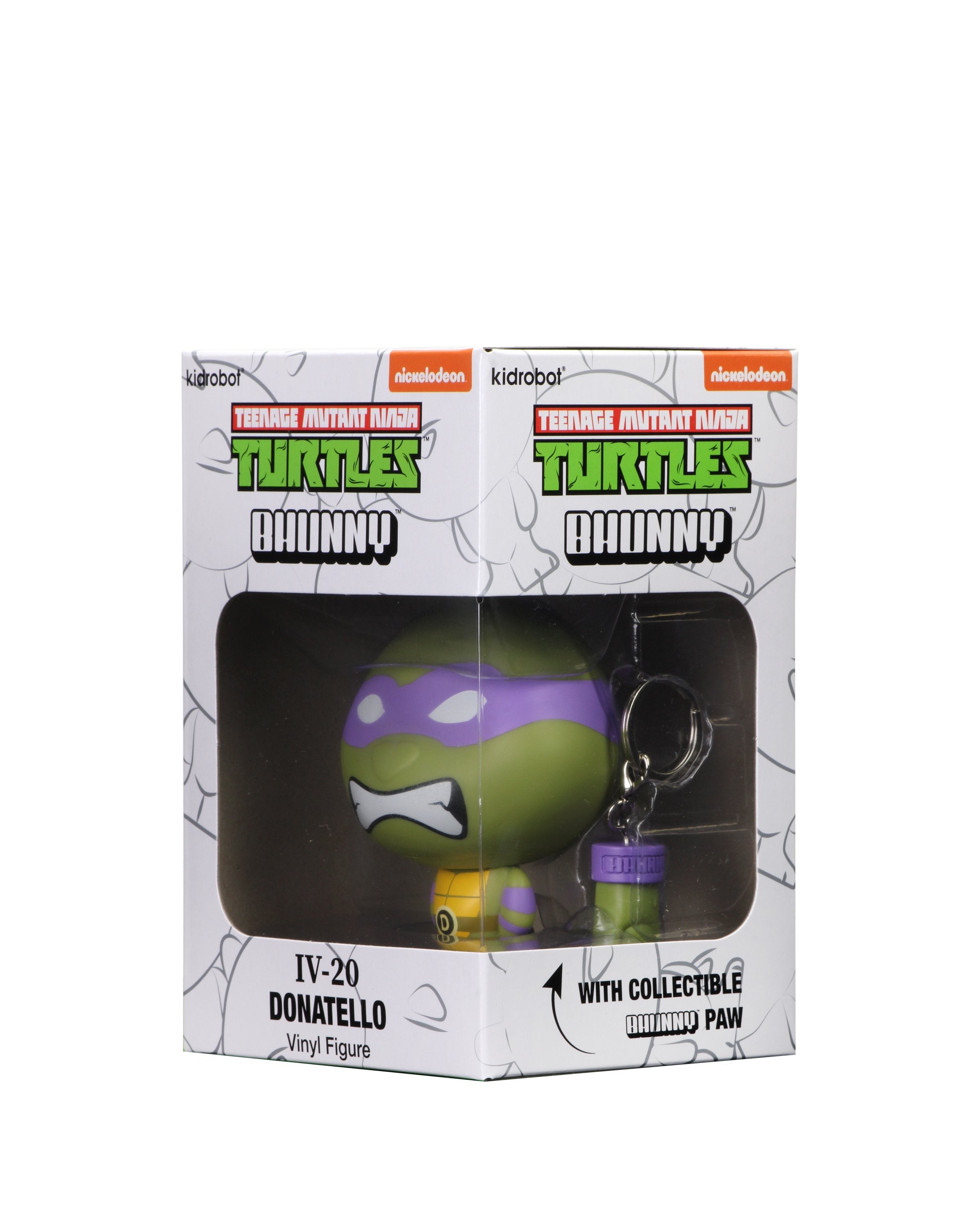 Kidrobot TMNT Donatello BHUNNY 4-inch vinyl figure, featuring Donatello's signature purple color and detailed turtle shell design.