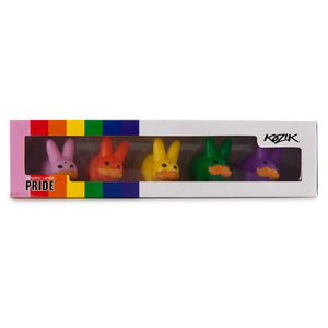 PRIDE 'Stache Labbit Art Toy 5-Pack by Frank Kozik - Kidrobot - Designer Art Toys