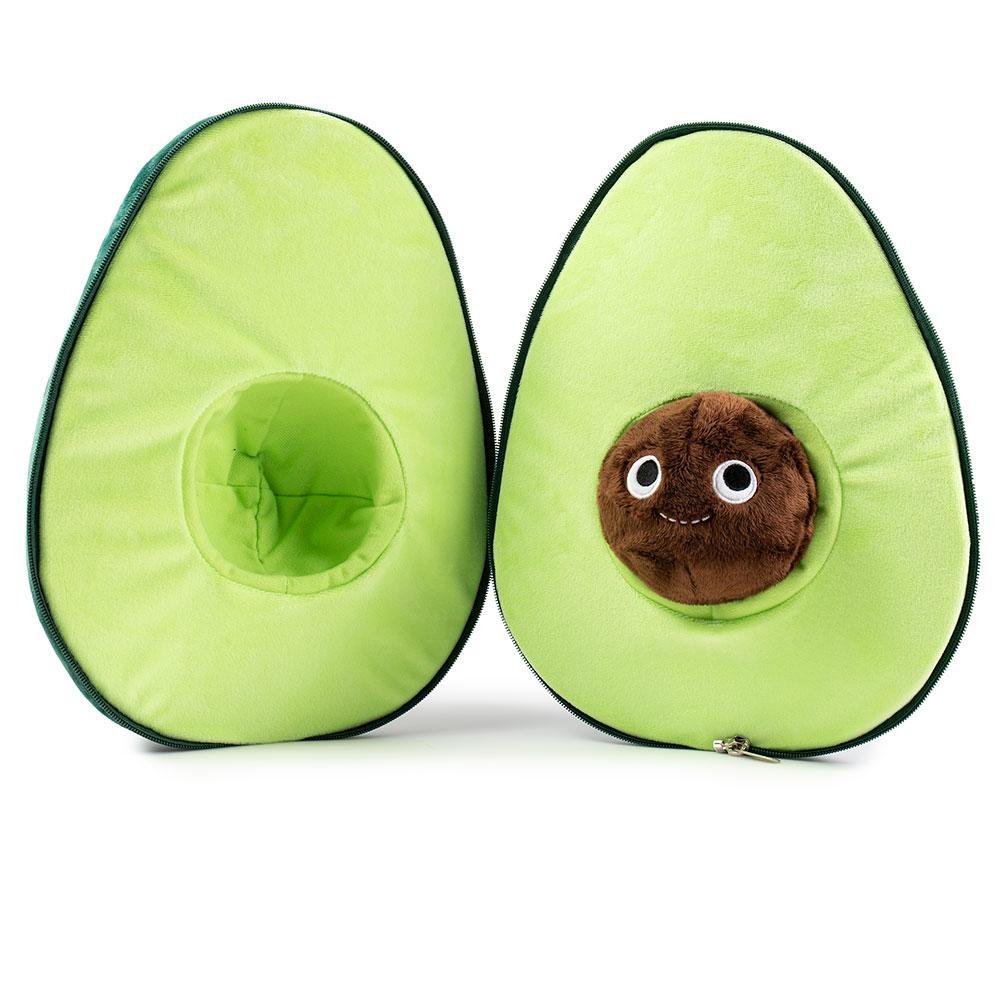 Large Yummy World Avocado plush toy with soft fabric and interactive plushie pit, perfect for cuddling and play.