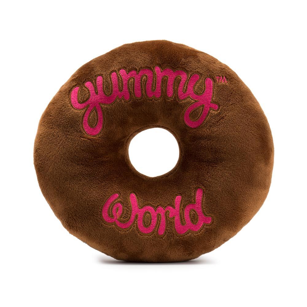 Yummy World Ben Chocolate Donut plush toy by Kidrobot, soft and colorful stuffed donut with smiling face and chocolate glaze.
