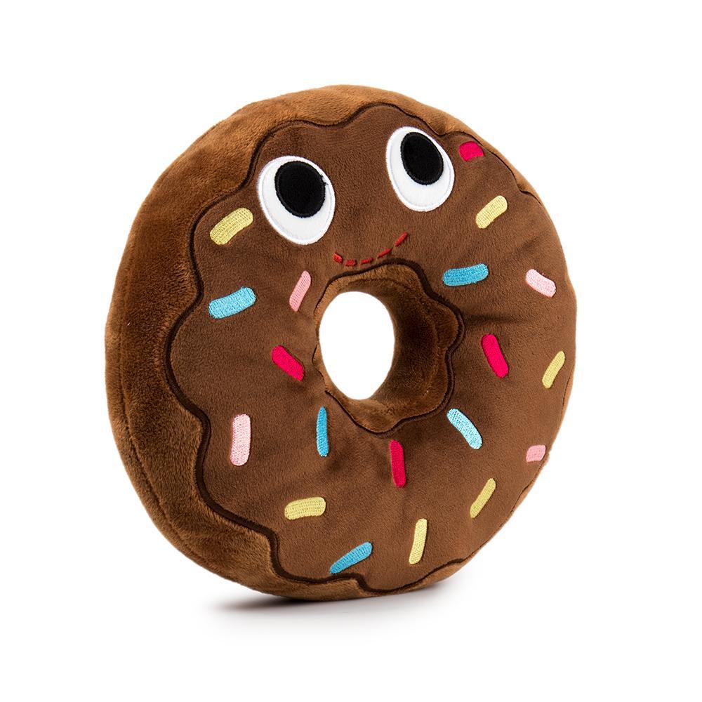 Yummy World Ben Chocolate Donut plush toy by Kidrobot, soft polyester with realistic donut design and detailed chocolate frosting.
