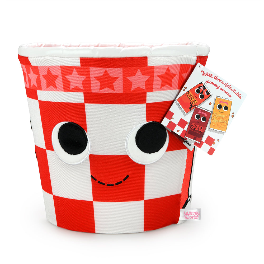 Yummy World Bertha Bucket of Fried Chicken plush toy, soft interactive plush with bright colors and detailed fried chicken design.