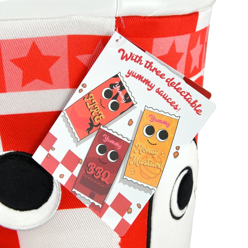 Yummy World Bertha Bucket of Fried Chicken plush toy, soft, interactive plush representing a fried chicken bucket with animated features.